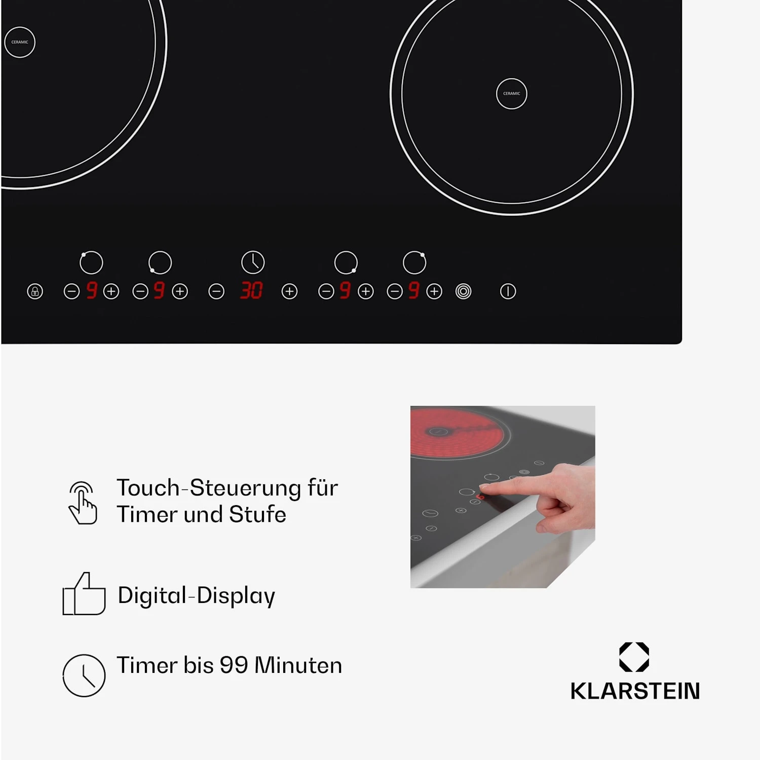 Virtuosa Keramikkochfeld Einbauherd 6500W 59x52cm 4 Zonen Glaskeramik 7 Virtuosa Keramikkochfeld Einbauherd 6500W 59x52cm 4 Zonen Glaskeramik - Image 5