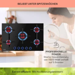 Illuminosa 5 Gaskochfeld 5-flammig Sabaf-Brenner Glaskeramik -kitchentools Verkäufe 10035465 de 0003 usp