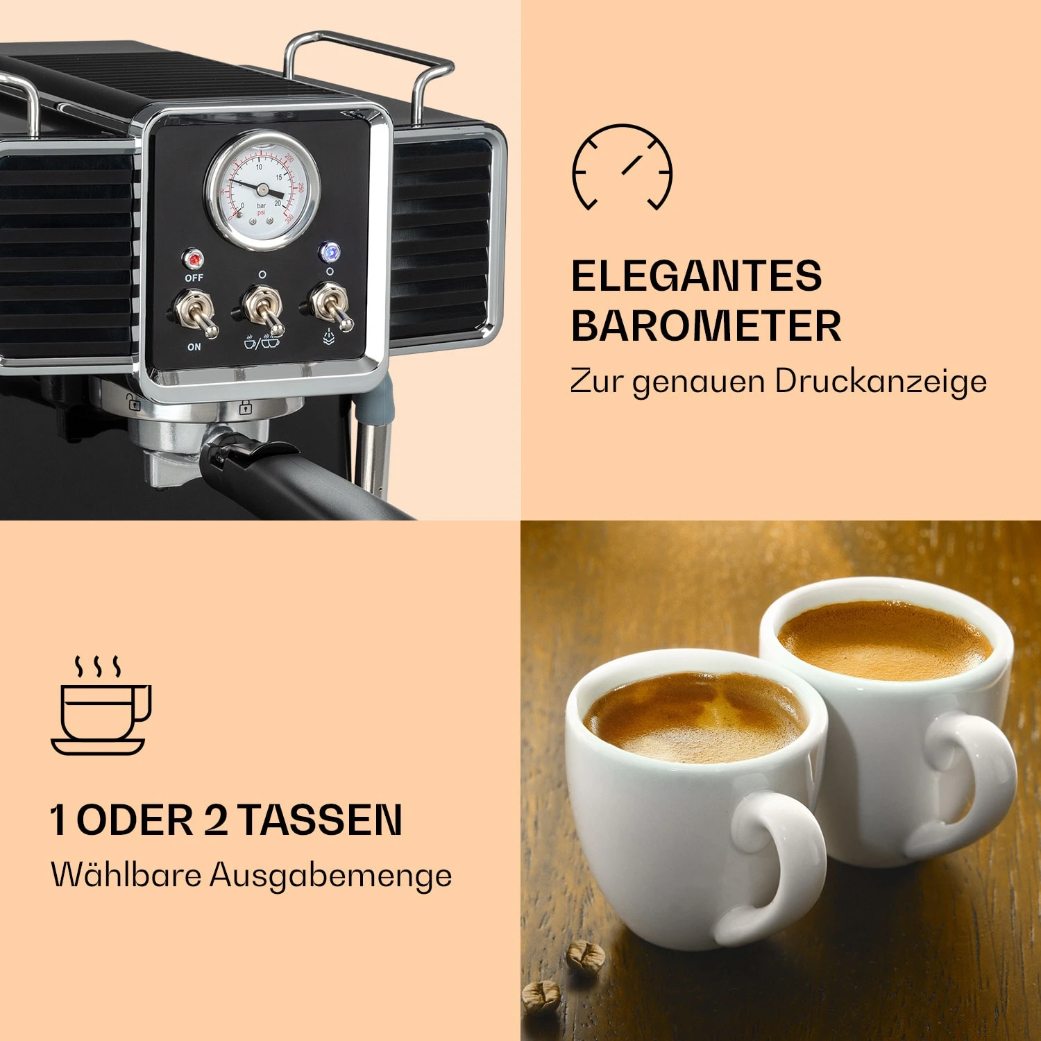 Gusto Classico Espressomaker 1350 Watt 20 Bar Druck 1,5 Liter 6 Gusto Classico Espressomaker 1350 Watt 20 Bar Druck 1,5 Liter – Bild 4