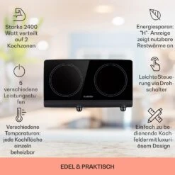 Cookbuddy Doppel-Kochfeld 2400W 5 Leistungsstufen Glaskeramik -kitchentools Verkäufe 10035705 de 0002 usp