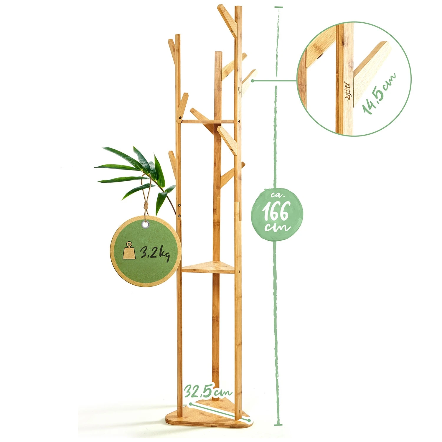 Garderobe Dreieckig 3 Ablagen 32,5x166cm (ØxH) 100% Bambus 9 Garderobe Dreieckig 3 Ablagen 32,5x166cm (ØxH) 100% Bambus - Image 7