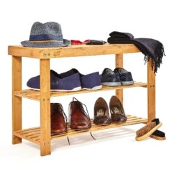 Schuhregal Mehrzweckregal Sitzbank 2 Etagen Für 8 Paar Schuhe Bambus