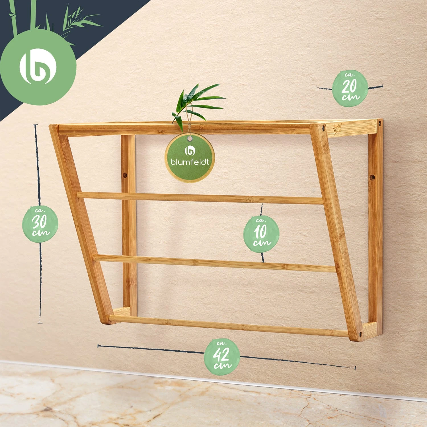 Wandregal Bad 3 Handtuchstangen Ablagefläche Oben 42x30x20cm Bambus 8 Wandregal Bad 3 Handtuchstangen Ablagefläche Oben 42x30x20cm Bambus - Image 7