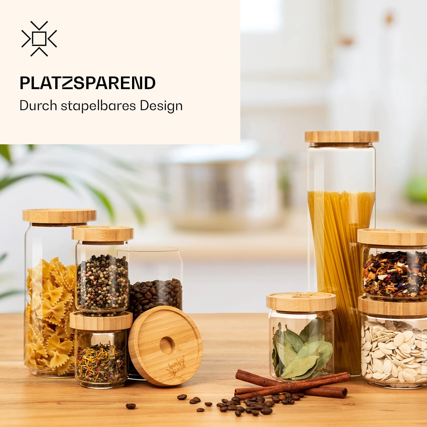 Stapelglas Mit Bambusdeckel 750 Ml Stapelbar Luftdicht 5 Stapelglas Mit Bambusdeckel 750 Ml Stapelbar Luftdicht - Image 3