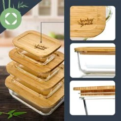 Eckiges Vorratsdosen-Set Glas Bambusdeckel 4 Stück Verschiedene Größen -kitchentools Verkäufe 10038307 yy 0003 logo
