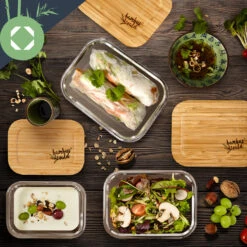 Eckiges Vorratsdosen-Set Glas Bambusdeckel 4 Stück Verschiedene Größen -kitchentools Verkäufe 10038307 yy 0004 logo