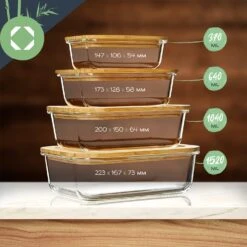 Eckiges Vorratsdosen-Set Glas Bambusdeckel 4 Stück Verschiedene Größen -kitchentools Verkäufe 10038307 yy 0007 logo