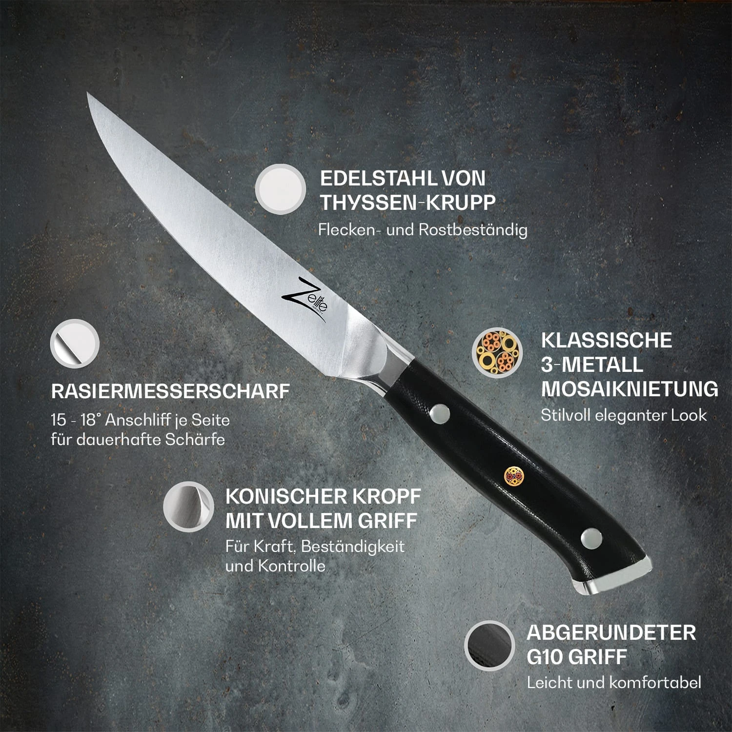 Alpha-Royal German 5" Steakmesser 4er-Set 56 HCR Edelstahl 4 Alpha-Royal German 5" Steakmesser 4er-Set 56 HCR Edelstahl – Bild 2