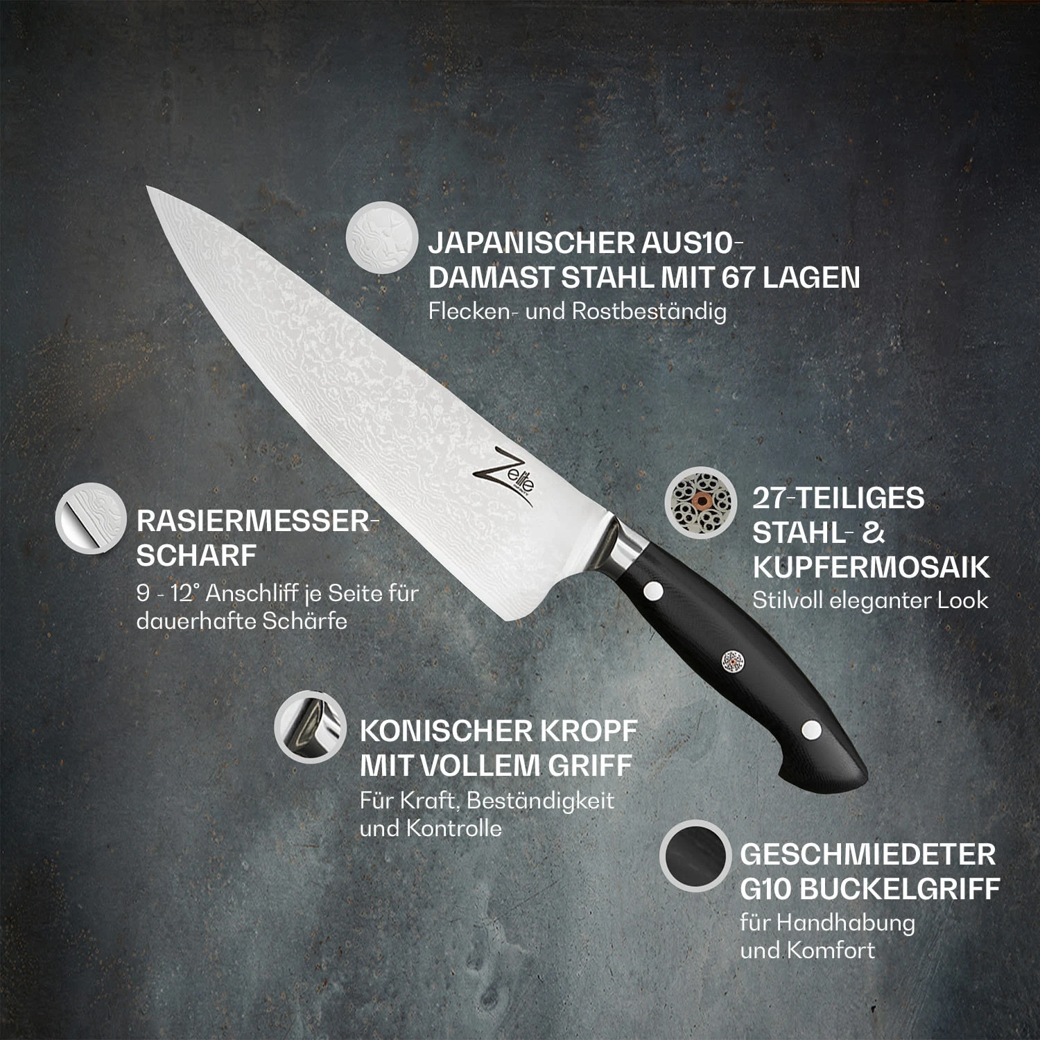 Executive-Plus Serie 8" Kochmesser 61 HRC Edelstahl 4 Executive-Plus Serie 8" Kochmesser 61 HRC Edelstahl - Image 2