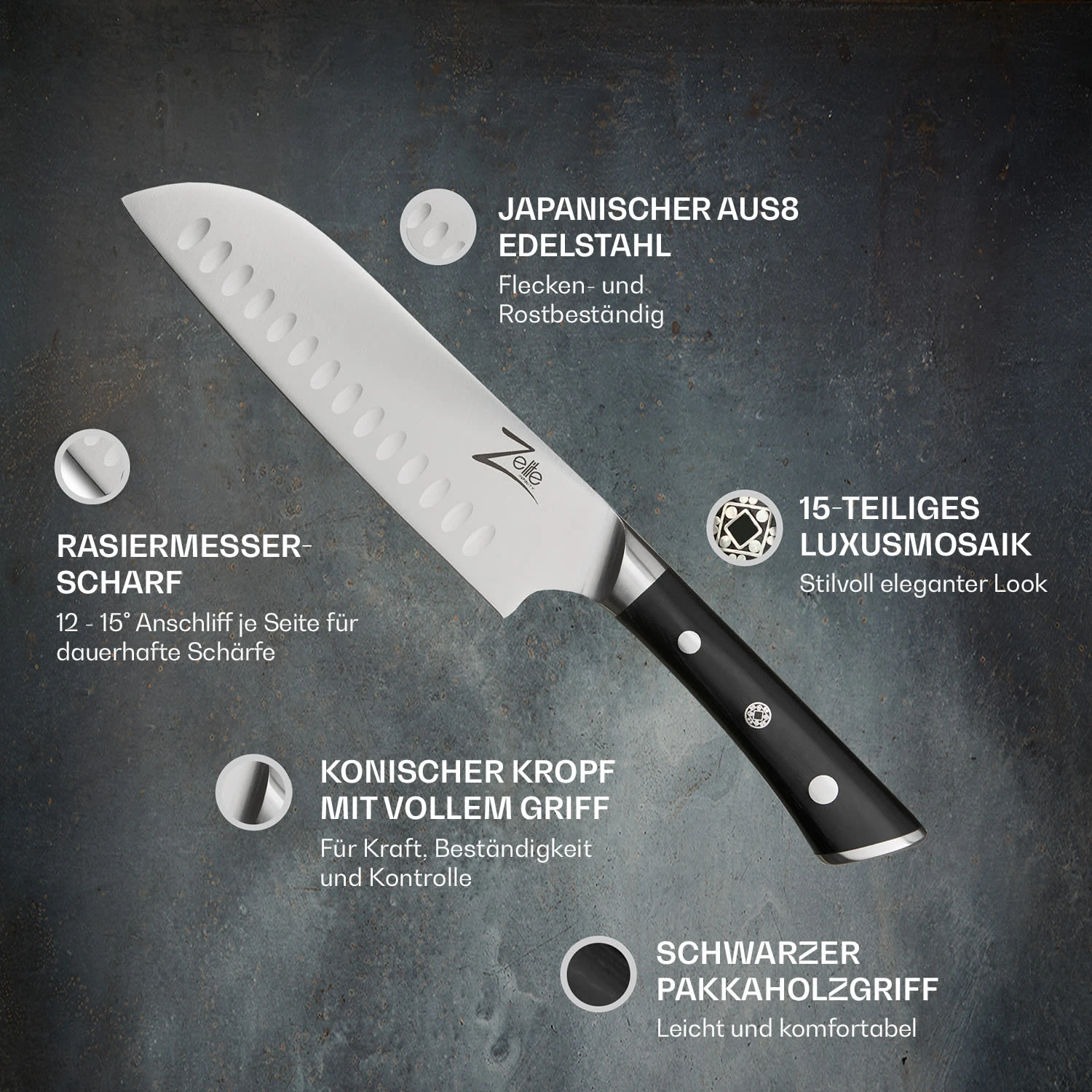 Razor-Edge Serie 7" Santokumesser 59 HRC Edelstahl 4 Razor-Edge Serie 7" Santokumesser 59 HRC Edelstahl - Image 2
