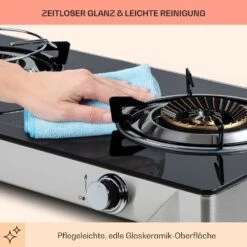 Barzona 2 Campingkocher 2 Brenner 3,4 KW & 4,3 KW Glasplatte Edelstahl -kitchentools Verkäufe 10040043 de 0007 usp