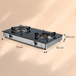 Barzona 2 Campingkocher 2 Brenner 3,4 & 4,3 KW Glasplatte Edelstahl -kitchentools Verkäufe 10040044 yy 0011 dimensions