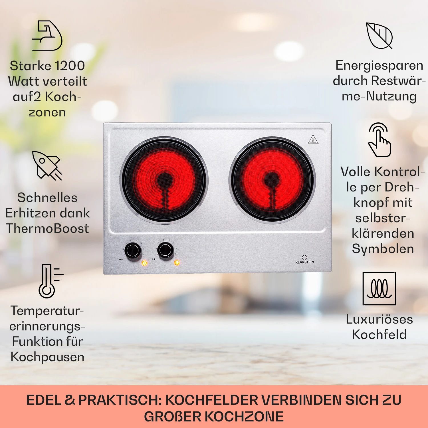 Ramsey Doppel-Kochfeld 2400W 11 Leistungsstufen Glaskeramik 4 Ramsey Doppel-Kochfeld 2400W 11 Leistungsstufen Glaskeramik - Image 2