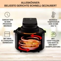 Vendure Heißluftfritteuse Mit Dampffunktion 1250W 5 Liter 6 Programme -kitchentools Verkäufe 10040278 de 0003 usp