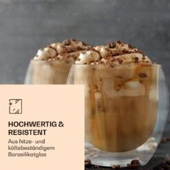 DUOS Jumbo Doppelwandiges Glas | Thermoglas | 2 X 310 Ml & 410 Ml | Trinkglas | Espressoglas, Teeglas, Shotglas | Für Heiße Und Kalte Getränke | Borosilikatglas| Hitze- Und Kältebeständig | Handgemacht | Spülmaschinenfest | Schwebe-Effekt -kitchentools Verkäufe 10040369 de 0002 logo