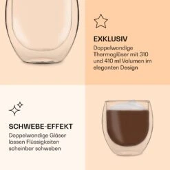 DUOS Jumbo Doppelwandiges Glas | Thermoglas | 2 X 310 Ml & 410 Ml | Trinkglas | Espressoglas, Teeglas, Shotglas | Für Heiße Und Kalte Getränke | Borosilikatglas| Hitze- Und Kältebeständig | Handgemacht | Spülmaschinenfest | Schwebe-Effekt -kitchentools Verkäufe 10040369 de 0005 logo