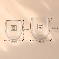 DUOS Jumbo Doppelwandiges Glas | Thermoglas | 2 X 310 Ml & 410 Ml | Trinkglas | Espressoglas, Teeglas, Shotglas | Für Heiße Und Kalte Getränke | Borosilikatglas| Hitze- Und Kältebeständig | Handgemacht | Spülmaschinenfest | Schwebe-Effekt -kitchentools Verkäufe 10040369 yy 0006 logo