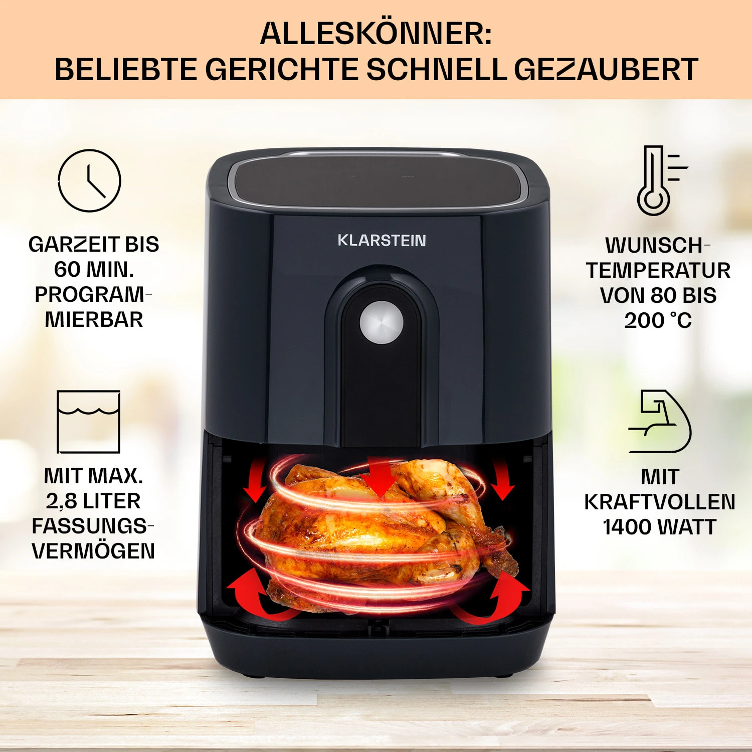 Crisp-Pro Heißluftfritteuse Air Fryer 1400W 2,8 Ltr Timer Edelstahl 4 Crisp-Pro Heißluftfritteuse Air Fryer 1400W 2,8 Ltr Timer Edelstahl - Image 2