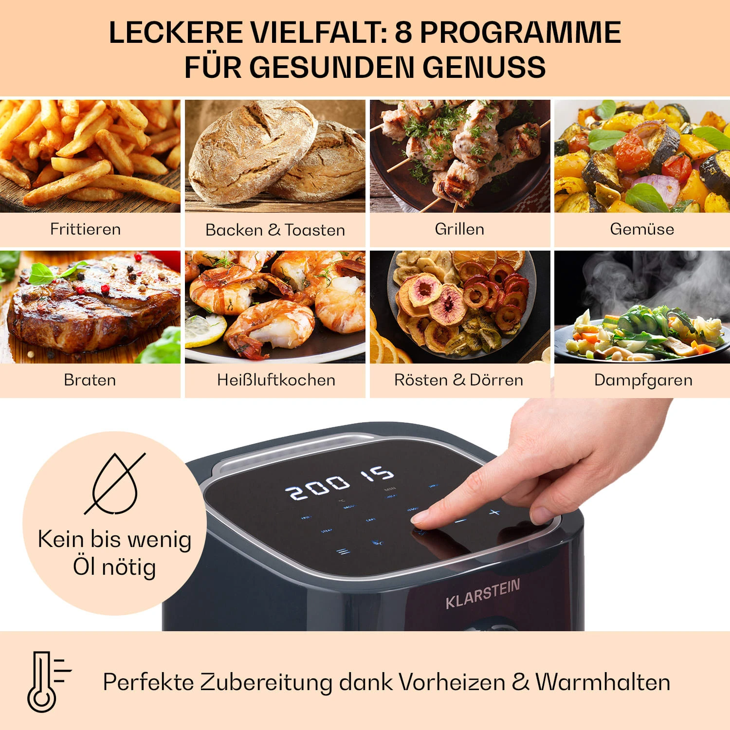 Crisp-Pro Heißluftfritteuse Air Fryer 1400W 2,8 Ltr Timer Edelstahl 5 Crisp-Pro Heißluftfritteuse Air Fryer 1400W 2,8 Ltr Timer Edelstahl - Image 3