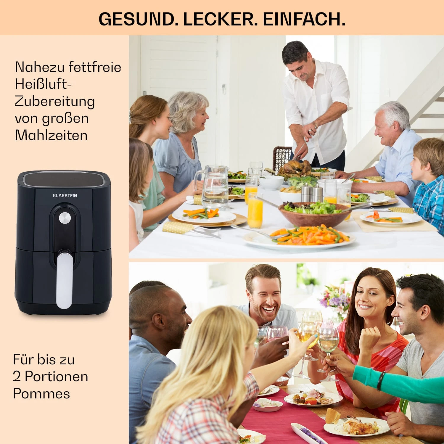 Crisp-Pro Heißluftfritteuse Air Fryer 1400W 2,8 Ltr Timer Edelstahl 7 Crisp-Pro Heißluftfritteuse Air Fryer 1400W 2,8 Ltr Timer Edelstahl - Image 5