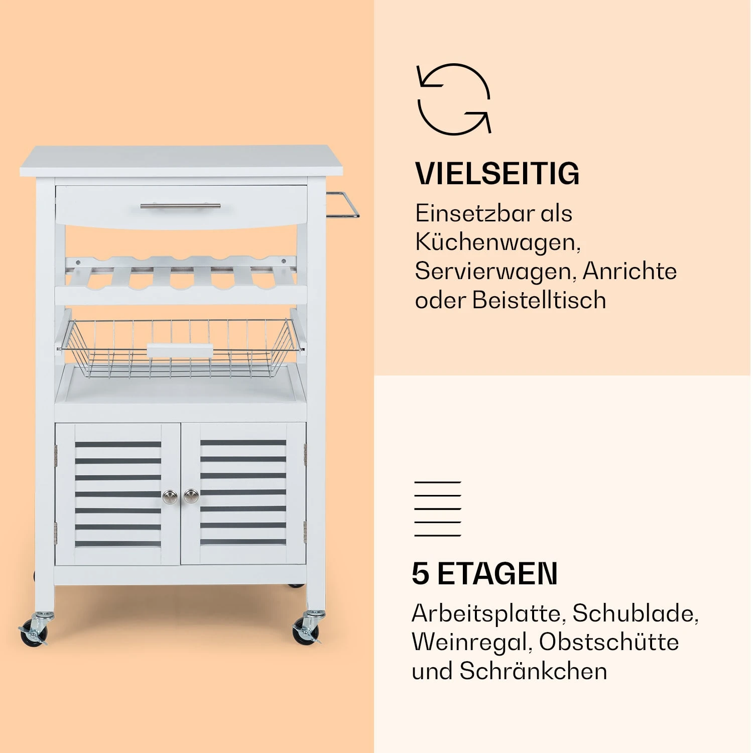 Louisiana Servierwagen Küchenwagen 5 Etagen Holz Handtuchhalter Mobil 6 Louisiana Servierwagen Küchenwagen 5 Etagen Holz Handtuchhalter Mobil - Image 4