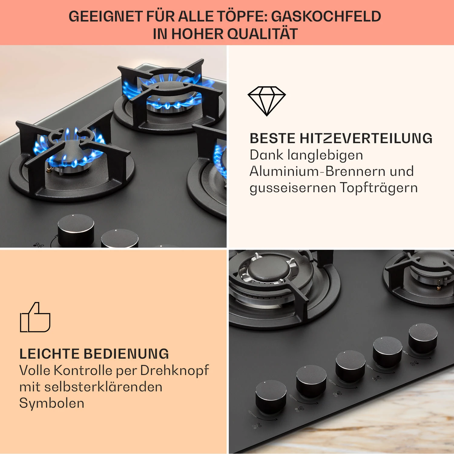 Firetale Gaskochfeld 5-flammig 70 Cm Aluminium-Brenner Inkl. Schlauch Und Druckminderer 6 Firetale Gaskochfeld 5-flammig 70 Cm Aluminium-Brenner Inkl. Schlauch Und Druckminderer - Image 4