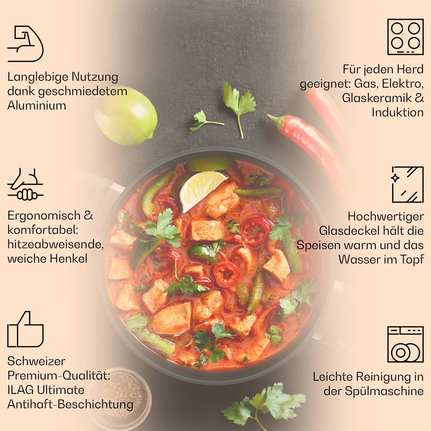 Noto Endurance Kochtopf Ø24cm Geschmiedetes Aluminium Deckel Induktion PTFE-Antihaftbeschichtung 4 Noto Endurance Kochtopf Ø24cm Geschmiedetes Aluminium Deckel Induktion PTFE-Antihaftbeschichtung - Image 2