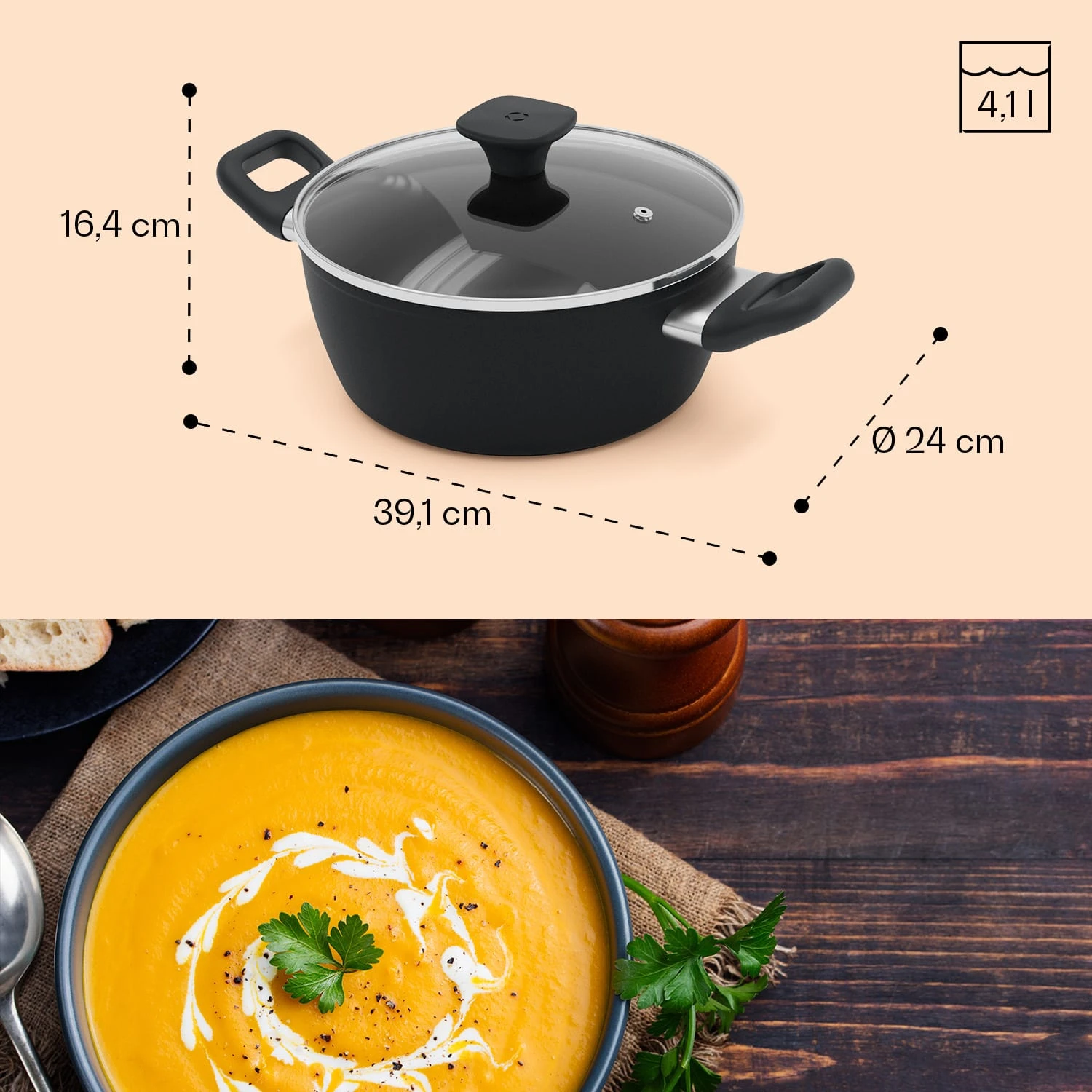 Noto Endurance Kochtopf Ø24cm Geschmiedetes Aluminium Deckel Induktion PTFE-Antihaftbeschichtung 11 Noto Endurance Kochtopf Ø24cm Geschmiedetes Aluminium Deckel Induktion PTFE-Antihaftbeschichtung - Image 9