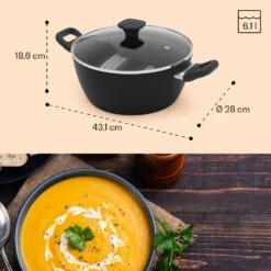 Noto Endurance Kochtopf Ø28cm Geschmiedetes Aluminium Deckel Induktion PTFE-Antihaftbeschichtung -kitchentools Verkäufe 10045008 yy 0009 dimensions